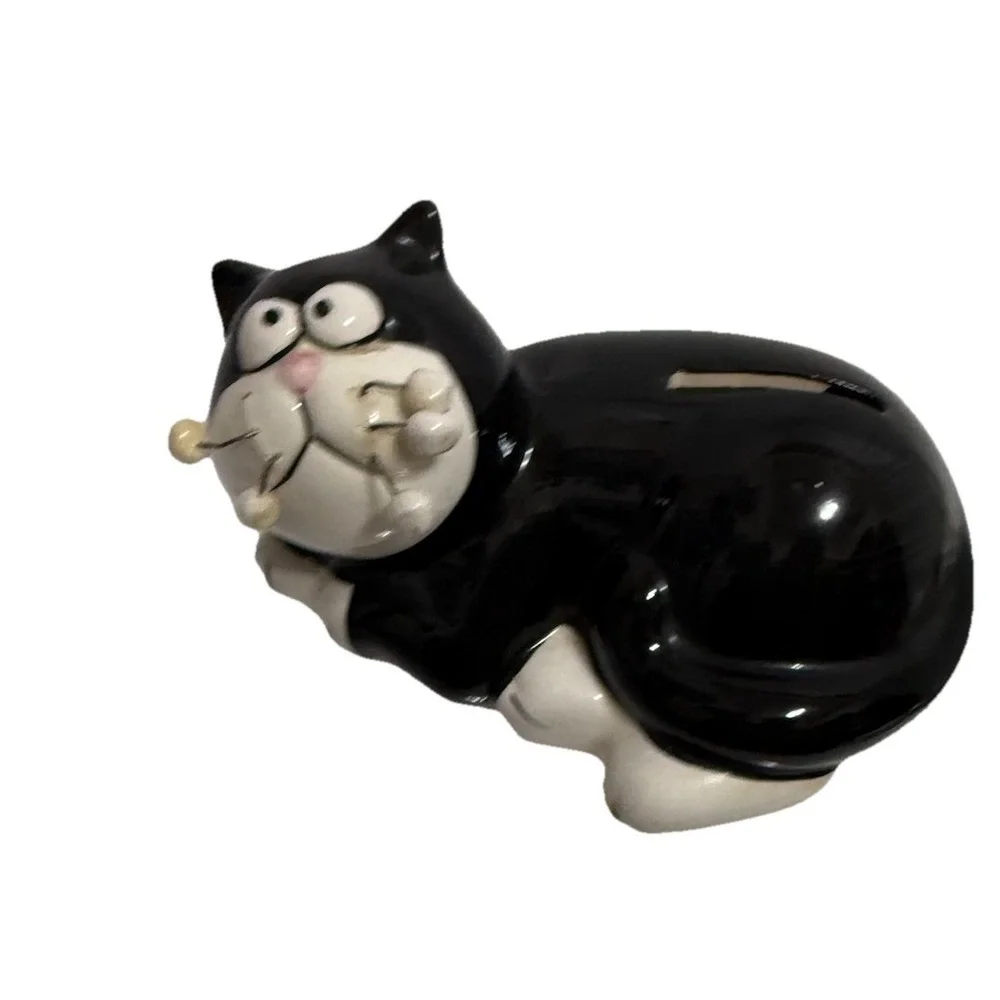 Whimsical Black Cat Coin Bank K's Collection Ceramic Kitty Savings Bank 6